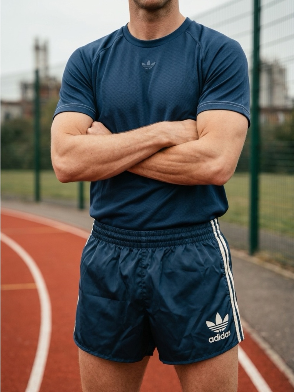 Adidas Men's blue blue sprinter Shorts with Rare “Finalist…” graphic in back.